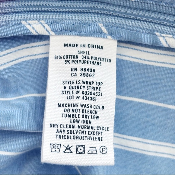 Theory Faux Wrap Top Quincy Striped Small Blue - Picture 7 of 8